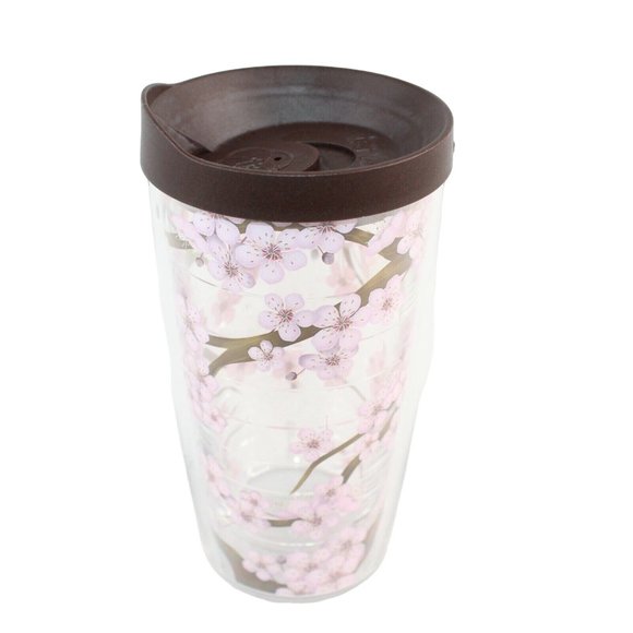 Tervis Tumbler 16oz Brown Lid Pink Cherry Blossoms Floral Retired Pattern Cup - Picture 4 of 9